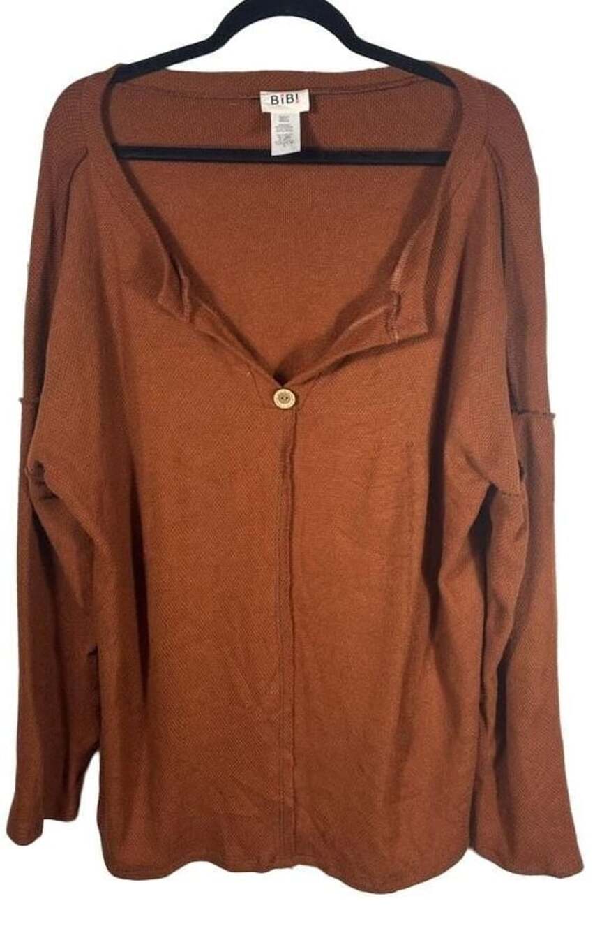 BiBi Rust Brown Knit Long Sleeve Button Front Sweater Top